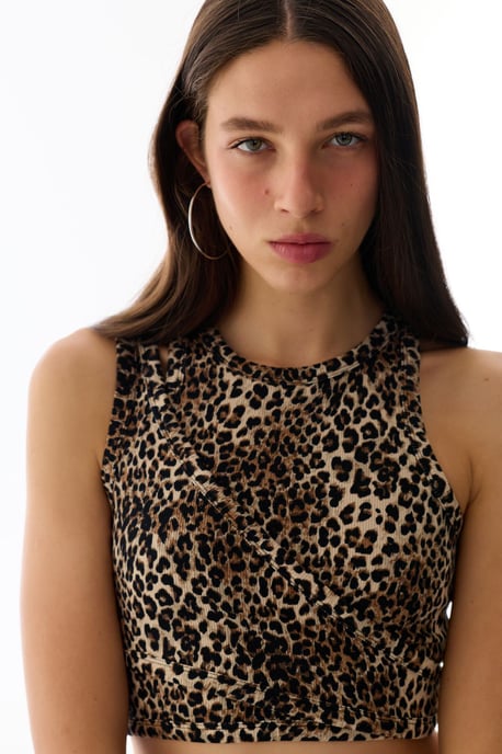 Leoparden-Ausschnitt ärmelloser Body - Image 1
