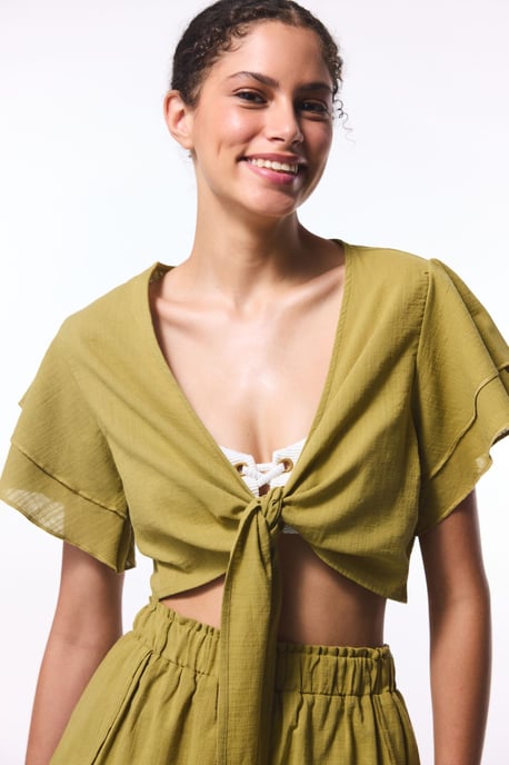 Baumwoll-Crop-Bodysuit mit Bindeband-Detail - Image 1