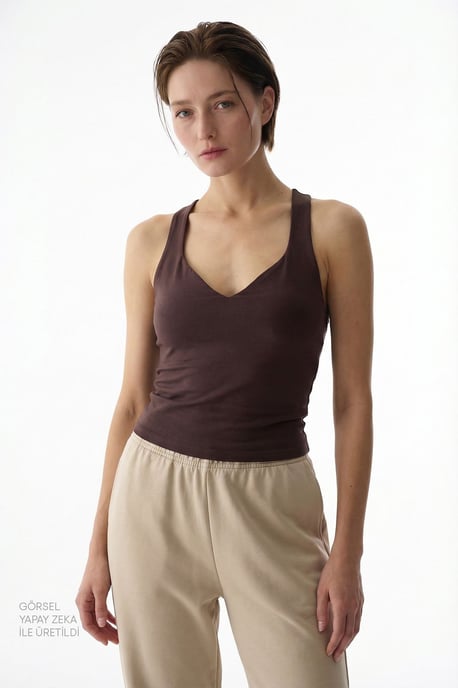 Ärmelloses V-Ausschnitt Rückenfreies Tanga-Bodysuit - Image 1