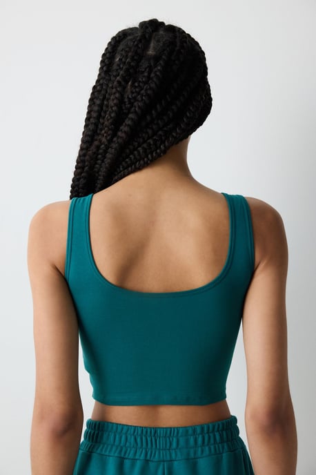 Bedruckter V-Ausschnitt ärmelloser Crop-Bodysuit - Image 4