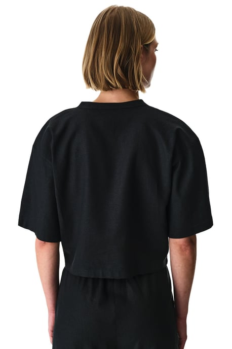 Penti Leinen-Viskose Hemdbluse mit Mandarinkragen - Schwarz - Image 2