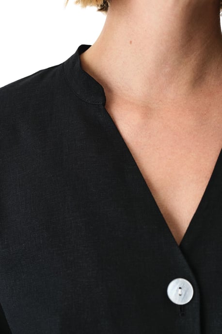 Penti Leinen-Viskose Hemdbluse mit Mandarinkragen - Schwarz - Image 3