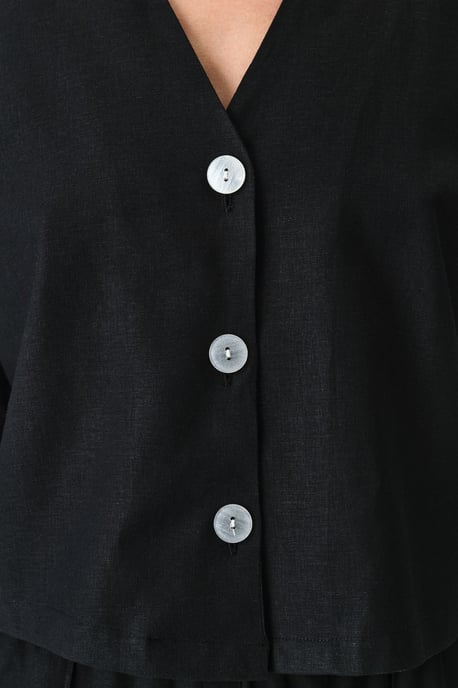 Penti Leinen-Viskose Hemdbluse mit Mandarinkragen - Schwarz - Image 4