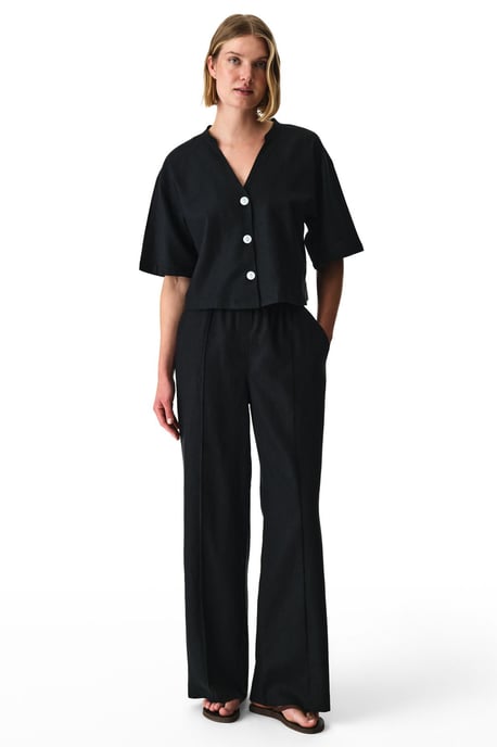 Penti Leinen-Viskose Hemdbluse mit Mandarinkragen - Schwarz - Image 5