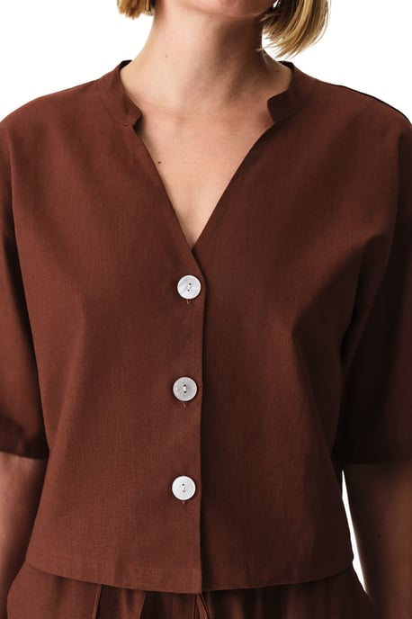Damen Leinenmischung Mandarin-Kragen Shirt - Image 3