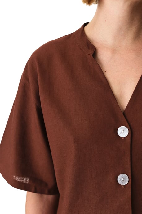 Damen Leinenmischung Mandarin-Kragen Shirt - Image 4