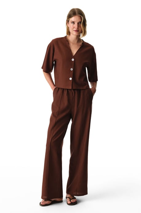 Damen Leinenmischung Mandarin-Kragen Shirt - Image 5