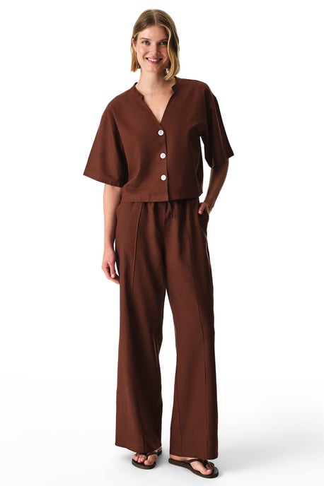Damen Leinenmischung Mandarin-Kragen Shirt - Image 6