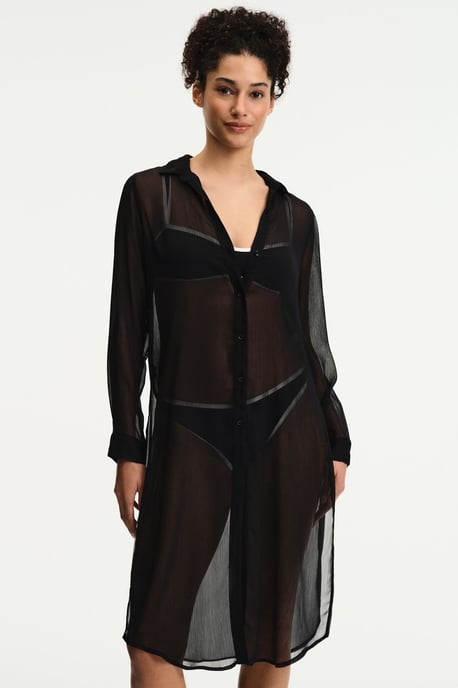 Lange Gewebte Transparente Bluse mit Knopf - Image 1