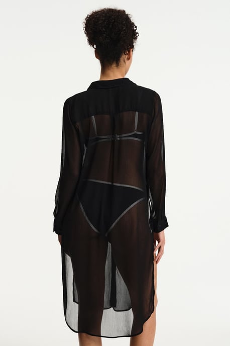 Lange Gewebte Transparente Bluse mit Knopf - Image 2
