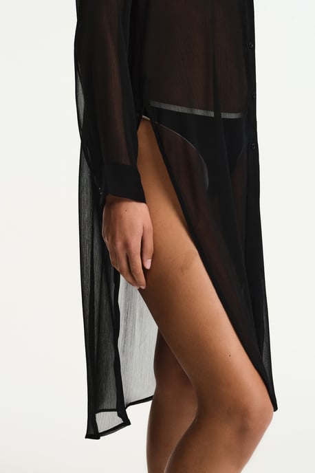 Lange Gewebte Transparente Bluse mit Knopf - Image 3