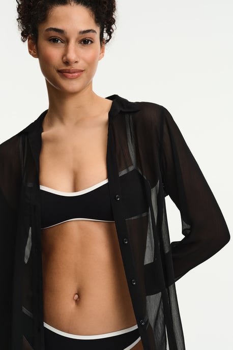 Lange Gewebte Transparente Bluse mit Knopf - Image 4