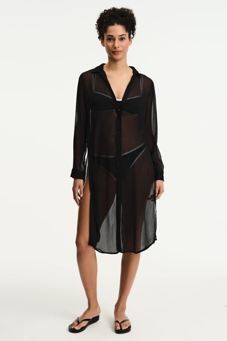 Lange Gewebte Transparente Bluse mit Knopf - Image 5