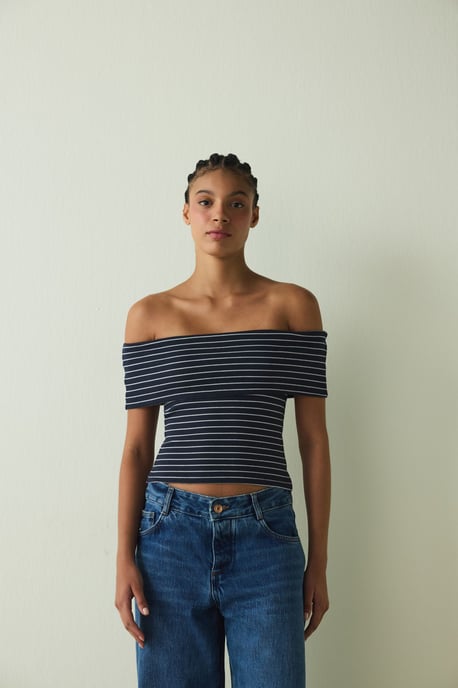 Gestreiftes Baumwoll-Elasthan Bandeau-Top - Image 3