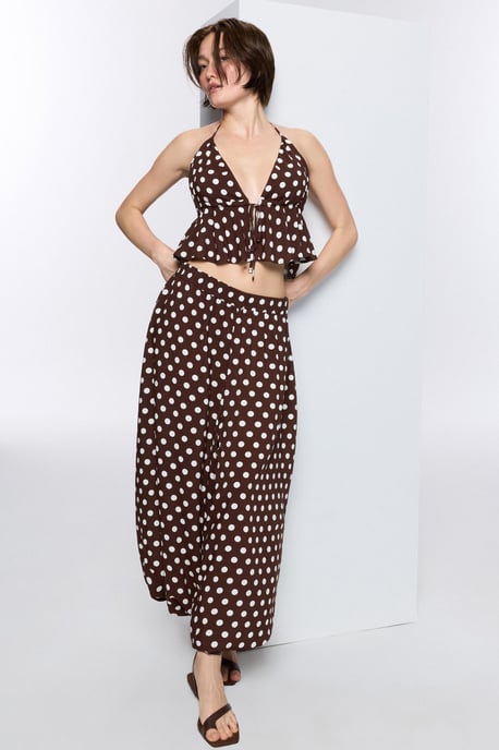 Hochtaillierte Polka-Dot Weitbein-Hosen - Image 2