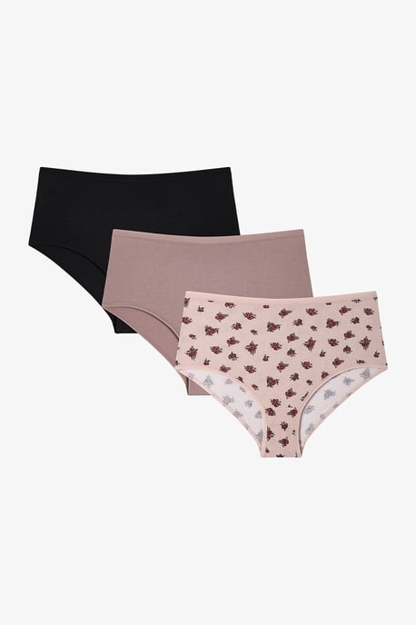 Hochgeschnittene Blumen-Hipster-Slips, 3er-Pack - Image 1