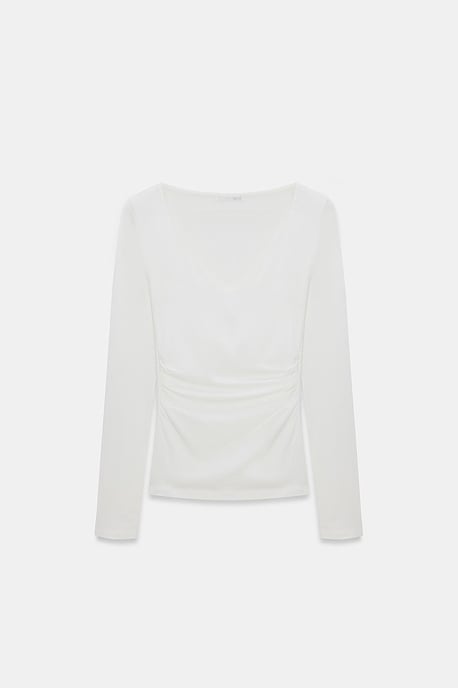 Schmale Passform V-Ausschnitt Strickbluse - Image 5