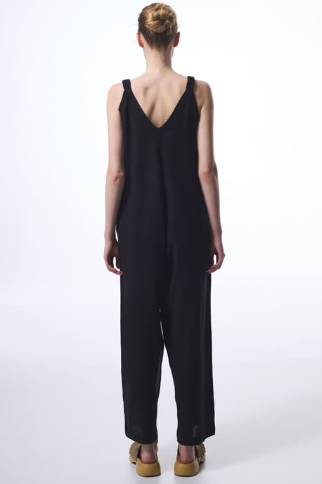 Taillierter V-Ausschnitt Jumpsuit mit geradem Bein und Taschen - Image 2