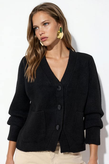 Damen Rippstrick V-Ausschnitt Knopfpullover - Image 1
