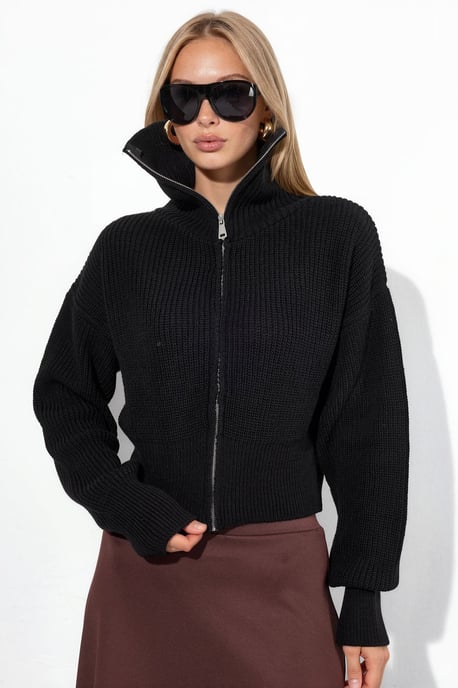 Damen Cropped Gerippter Reißverschluss Cardigan - Image 1