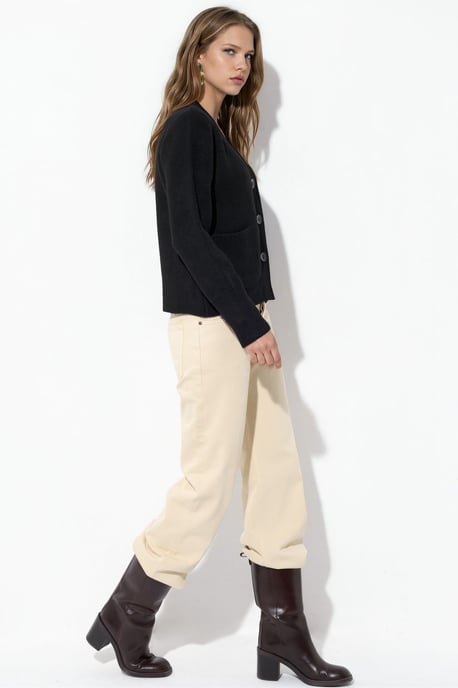 Damen Rippstrick V-Ausschnitt Knopfpullover - Image 2