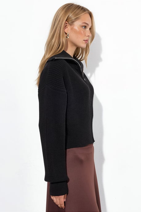 Damen Cropped Gerippter Reißverschluss Cardigan - Image 3