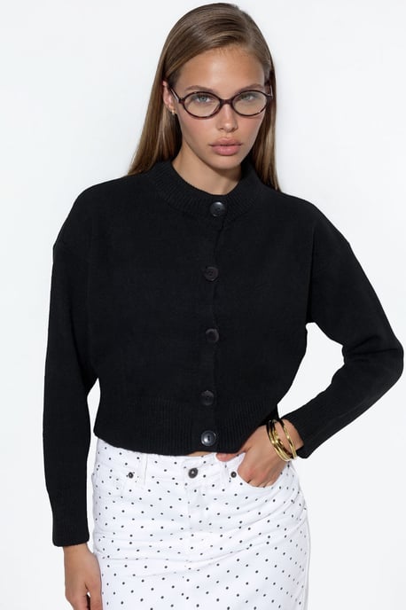 Geknöpfter, gerippter Crop-Cardigan - Image 1