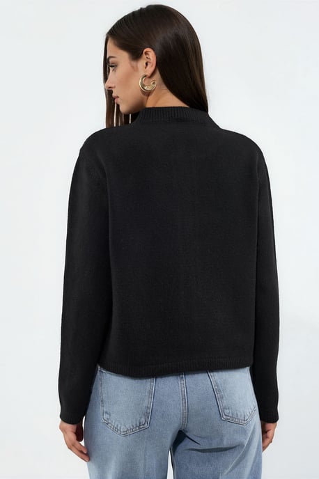 Rippstrick Rundhalsausschnitt Knopf-Cardigan - Image 2