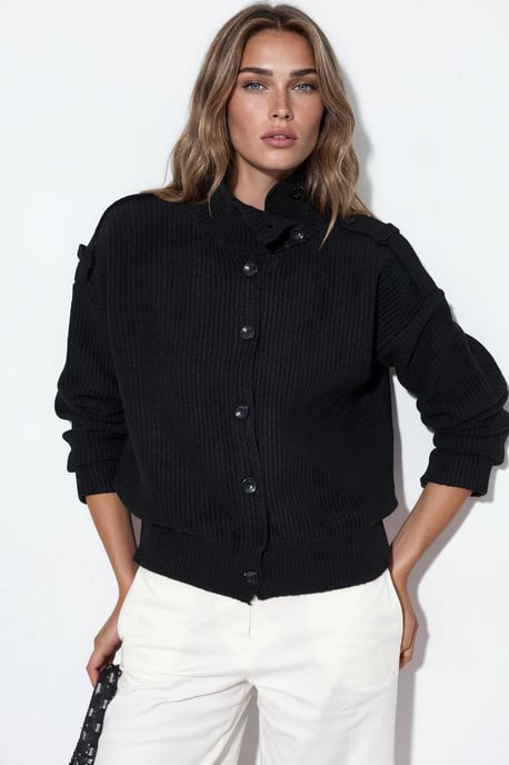 Geripptes Halbhochkragen-Button-Cardigan - Image 1