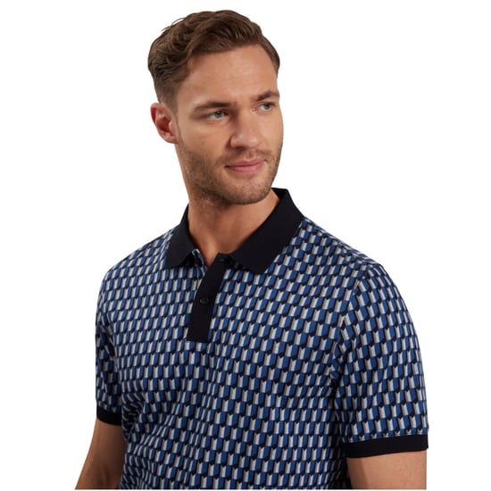 Ted Baker Hamishs Jacquard Stripe Geo Navy Poloshirt - Image 3