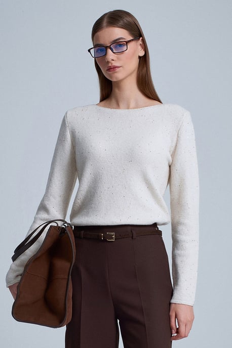 Bootshaus-Ausschnitt Pailletten Strickpullover - Image 1