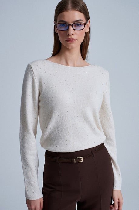 Bootshaus-Ausschnitt Pailletten Strickpullover - Image 5