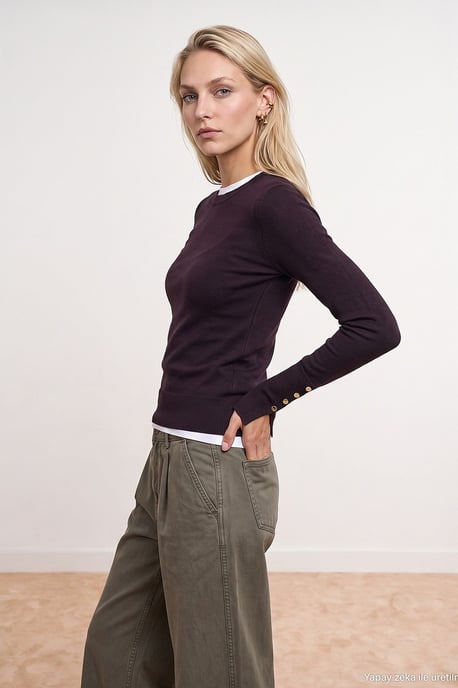 Rippstrick Rundhals Slim Fit Pullover - Image 1