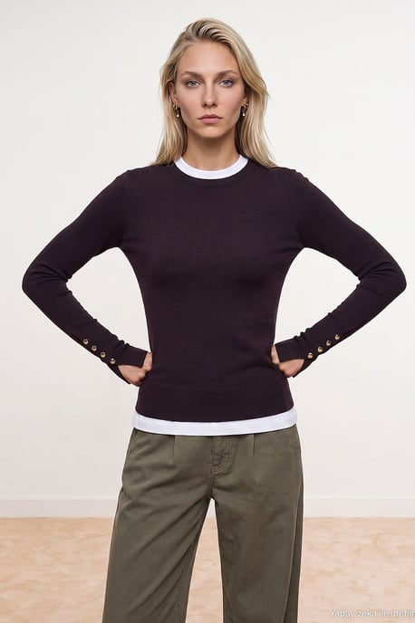 Rippstrick Rundhals Slim Fit Pullover - Image 2