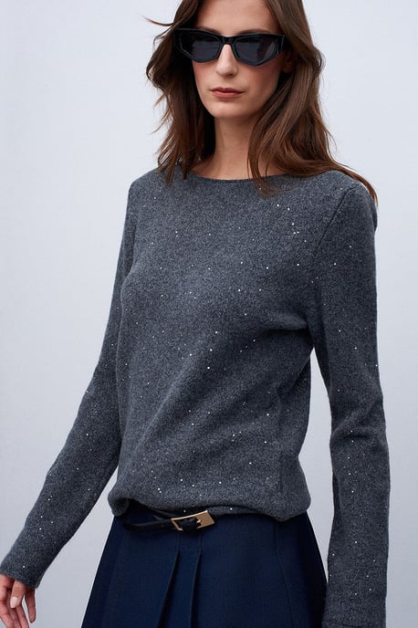 Bootshaus-Ausschnitt Pailletten Strickpullover - Image 1