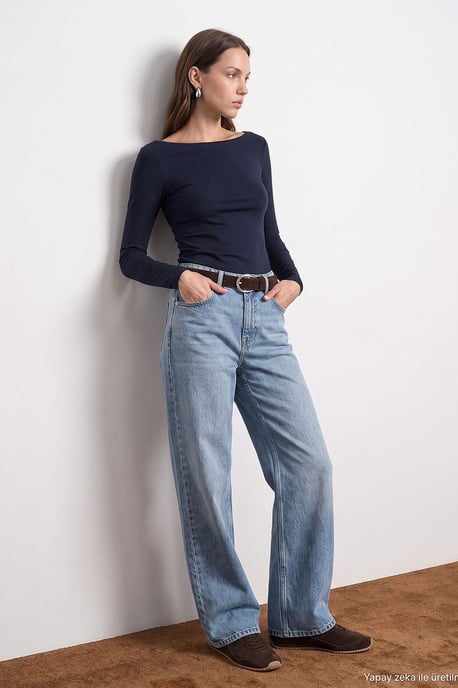 Damen Slim-Fit Boot-Ausschnitt Langarmbluse - Image 1