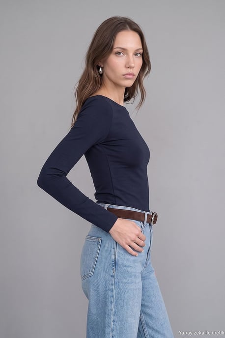 Damen Slim-Fit Boot-Ausschnitt Langarmbluse - Image 2