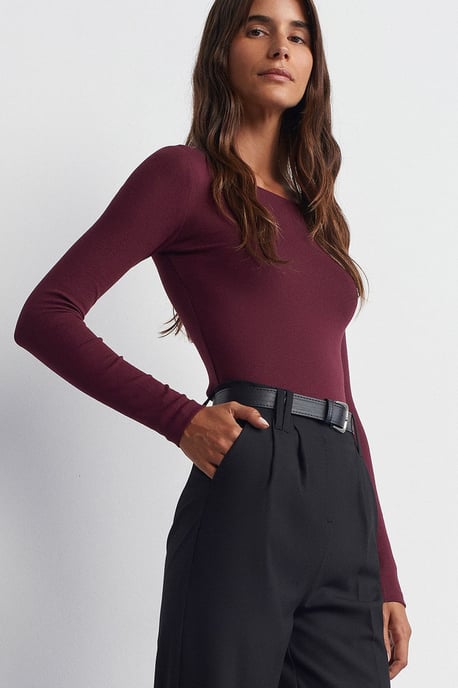 Damen Slim-Fit Boot-Ausschnitt Langarmbluse - Image 3