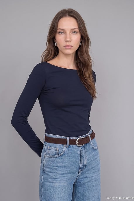 Damen Slim-Fit Boot-Ausschnitt Langarmbluse - Image 4