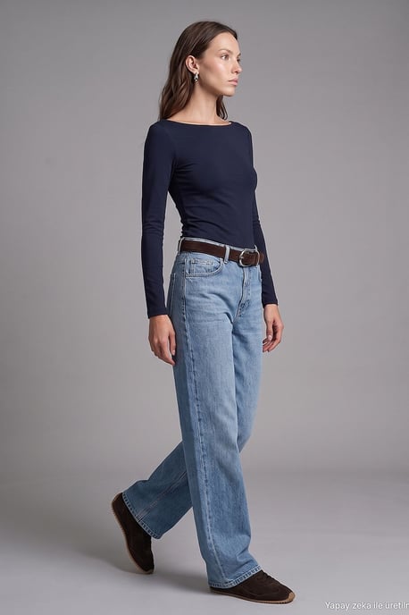 Damen Slim-Fit Boot-Ausschnitt Langarmbluse - Image 5