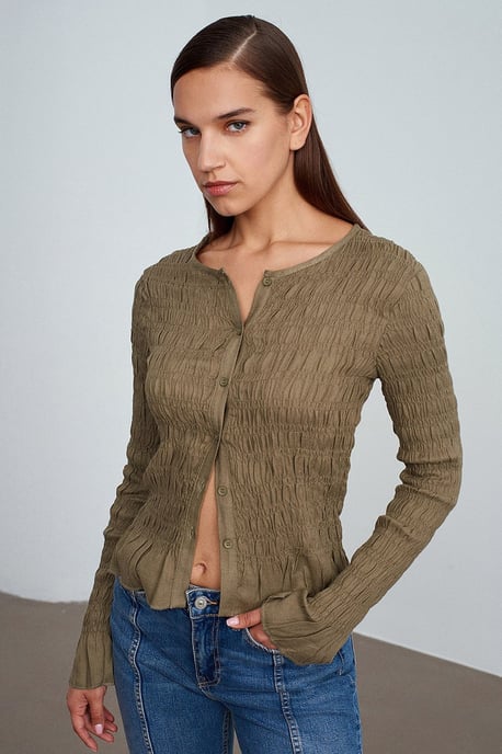 Strukturierte Strick-Bluse mit Knopfleiste - Image 3