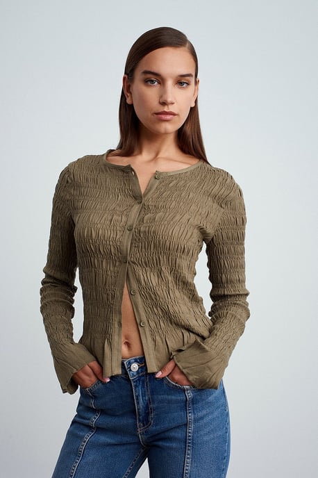 Strukturierte Strick-Bluse mit Knopfleiste - Image 5