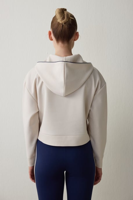 Damen Midi Sweatshirt mit halbem Reißverschluss und Kapuze - Image 5