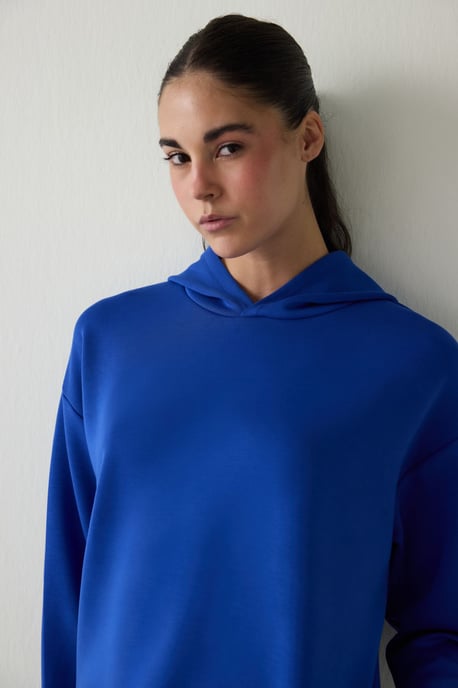 Damen Midi Schlicht Hoodie mit Kapuze - Image 2