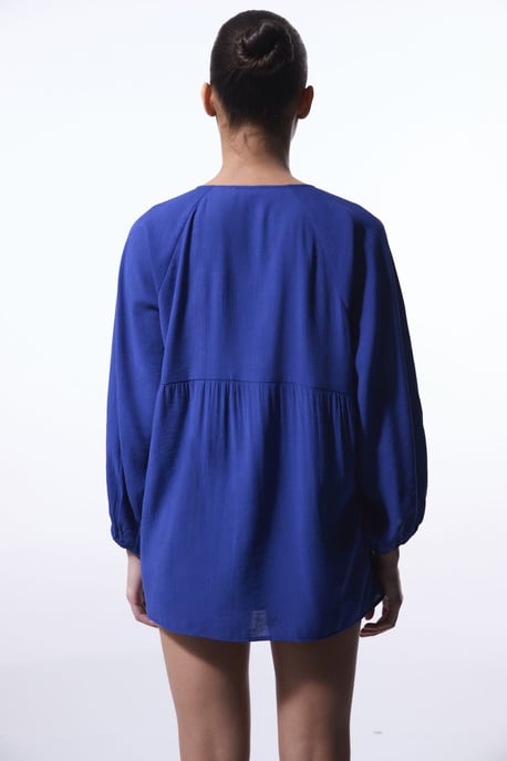 Einfarbiger Midi Gewebter Kimono mit Fransenband - Image 2