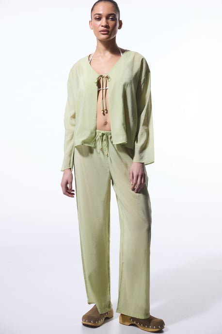 Übergroßer V-Ausschnitt Knotenfront Midi-Kimono - Image 4