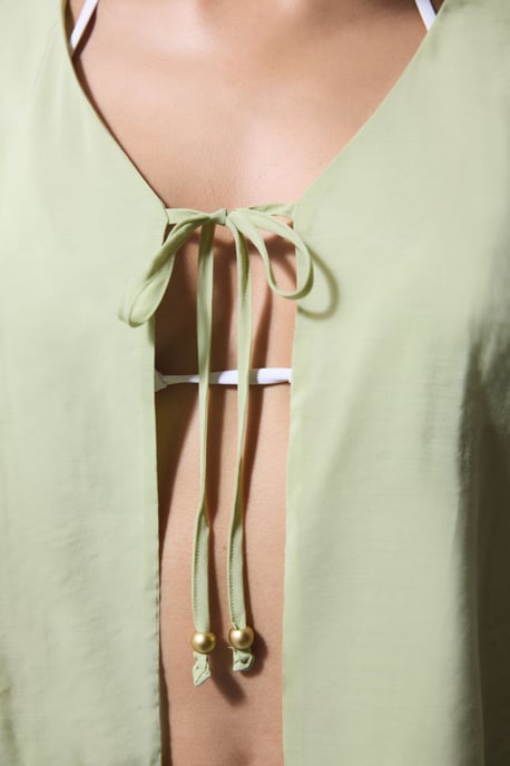 Übergroßer V-Ausschnitt Knotenfront Midi-Kimono - Image 5