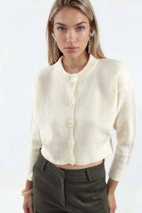 Geknöpfter, gerippter Crop-Cardigan - Image 1
