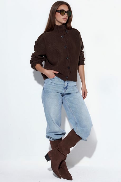 Geripptes Halbhochkragen-Button-Cardigan - Image 2