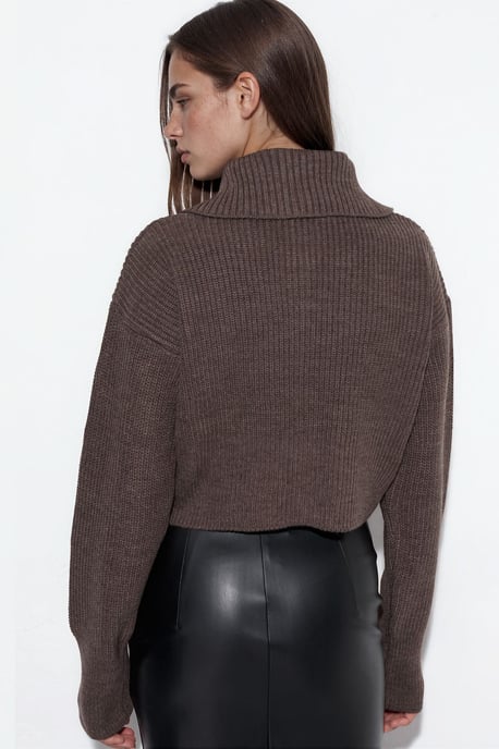 Damen Cropped Gerippter Reißverschluss Cardigan - Image 2